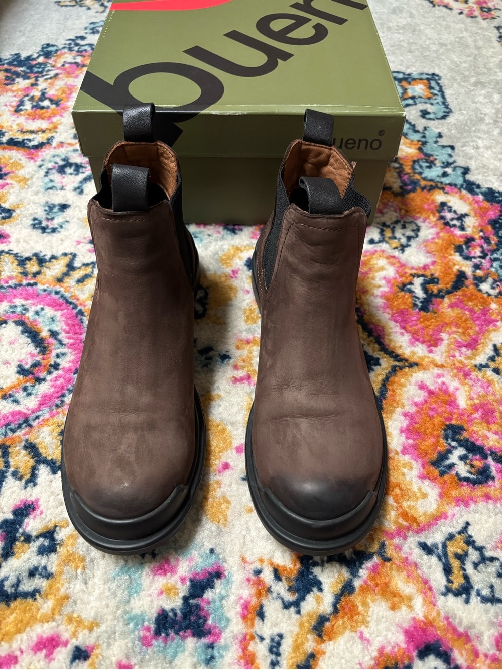 Bueno Brown Leather Chelsea Ankle Boots with Black Elastic
